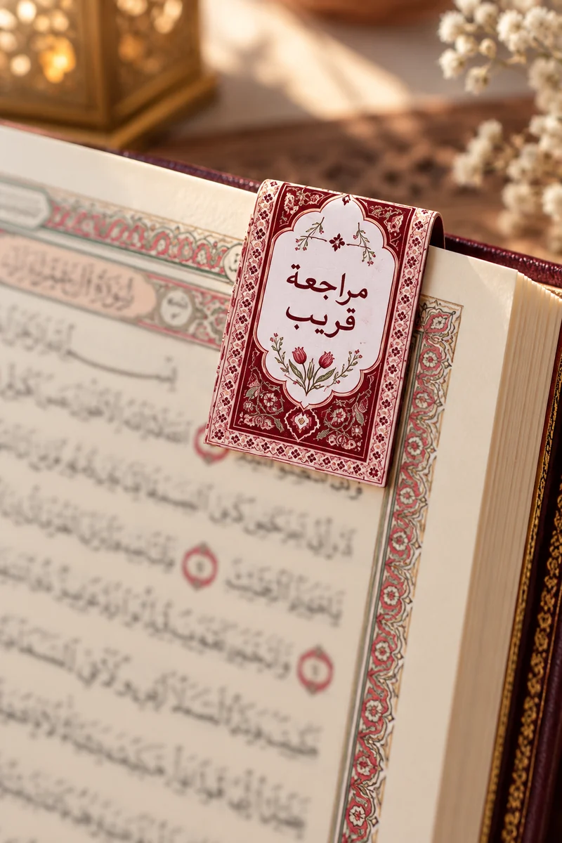 فاصل مراجعة قريبة بلون خمري فوق المصحف